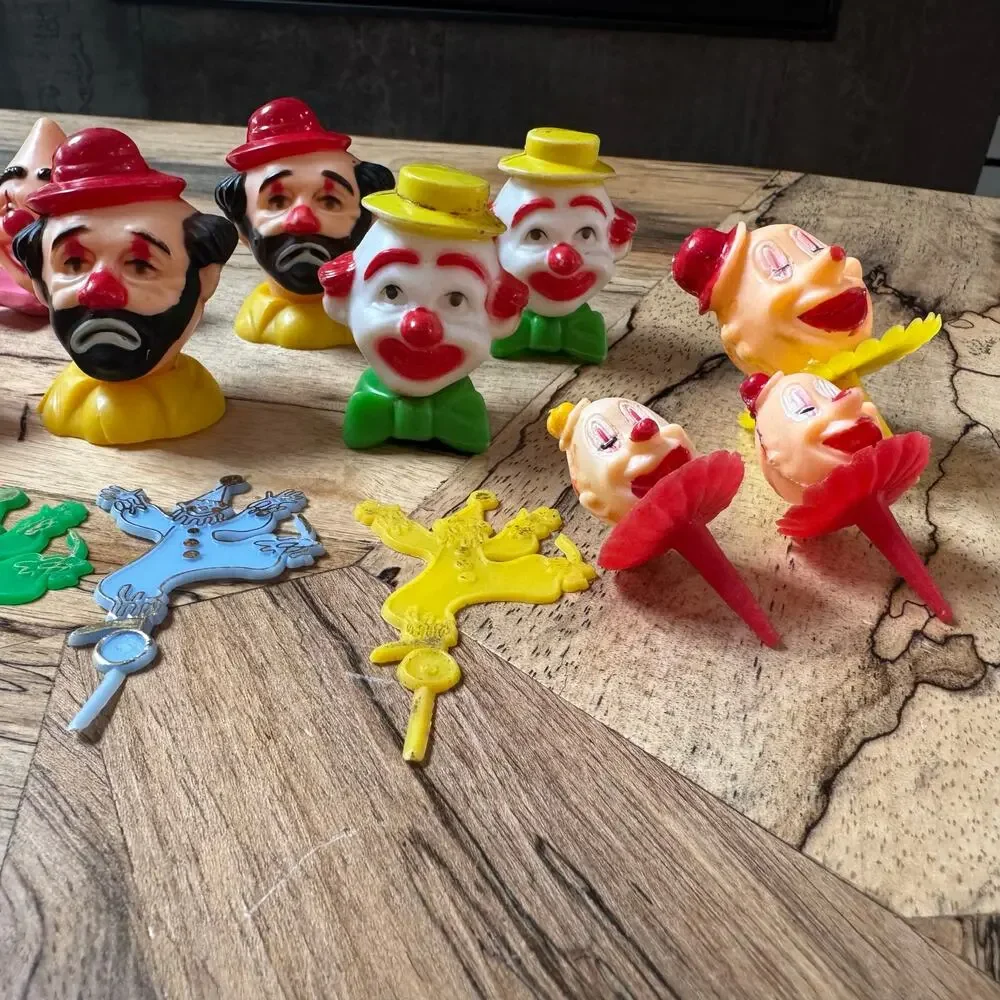 Vintage Plastic Clown Cupcake Picks, Retro Circus Cake Toppers Lot, 1970s 1980s